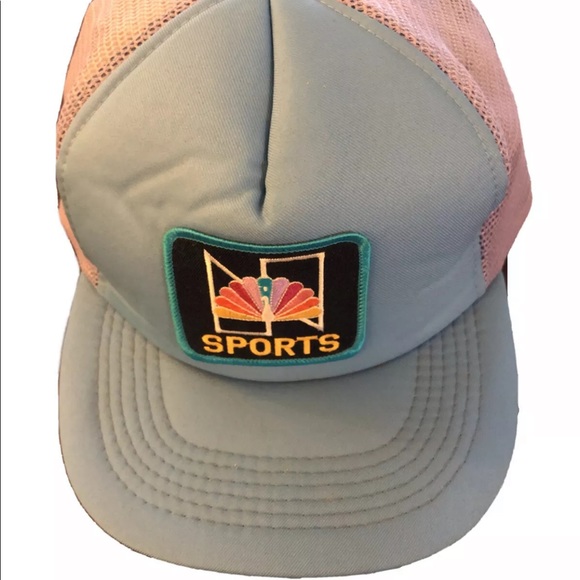 NBC Sports Embroidered peacock Logo Vintage SnapBack Trucker Hat Cap Blue/Gray - Picture 1 of 12